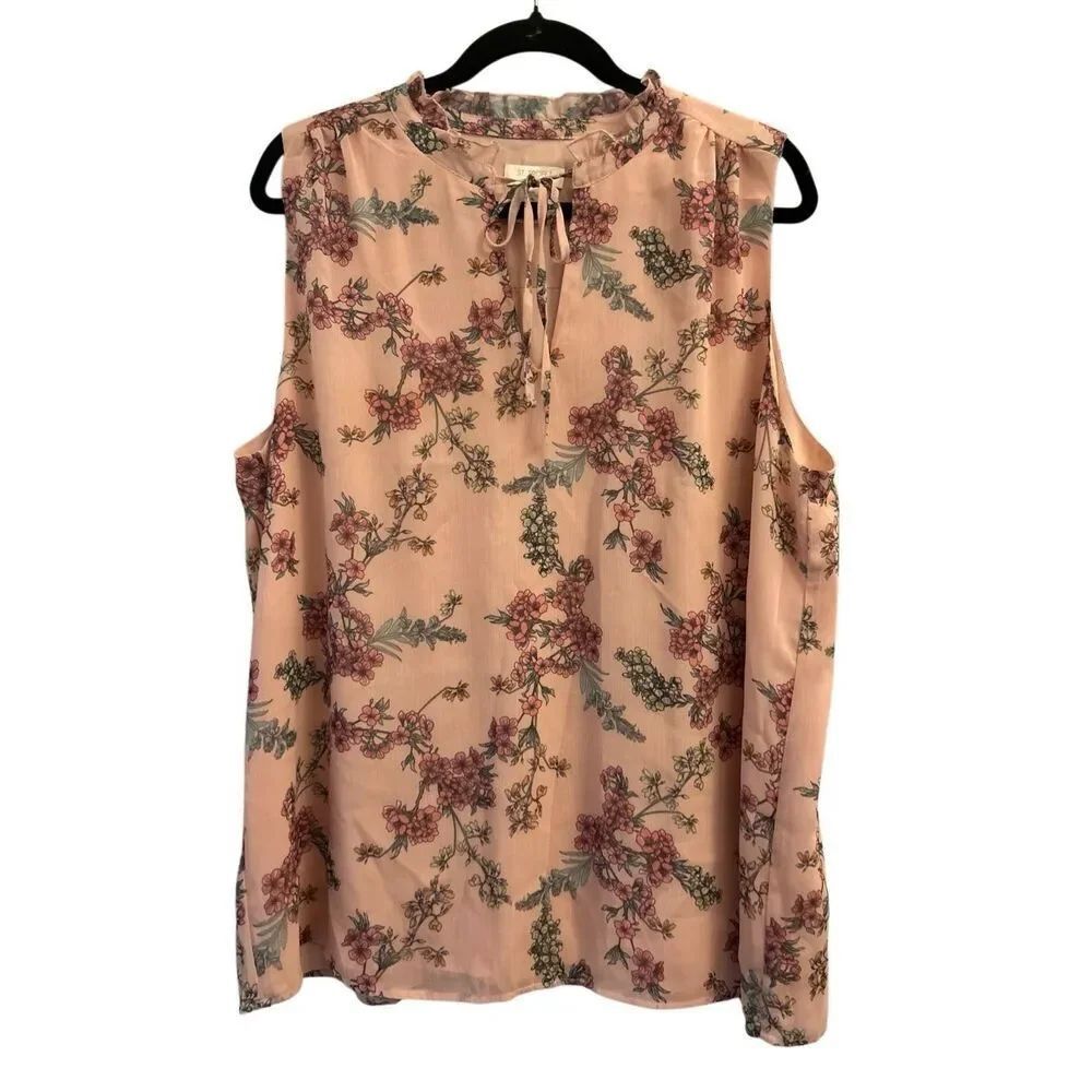St. Tropez Ruffle Neck Sleeveless Floral Blouse XL Cottagecore